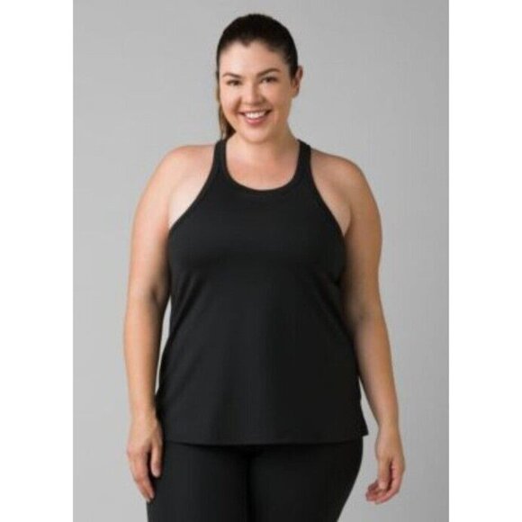 PrAna Becksa Crew Neck Tank Top 2xl Solid Black shelf bra NWT - Picture 1 of 5